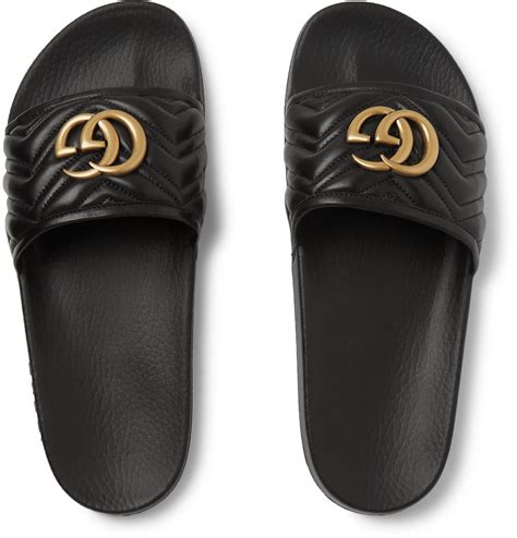 gucci pursuit logo-embellished quilted leather slides sandals|Gucci gg sandals.